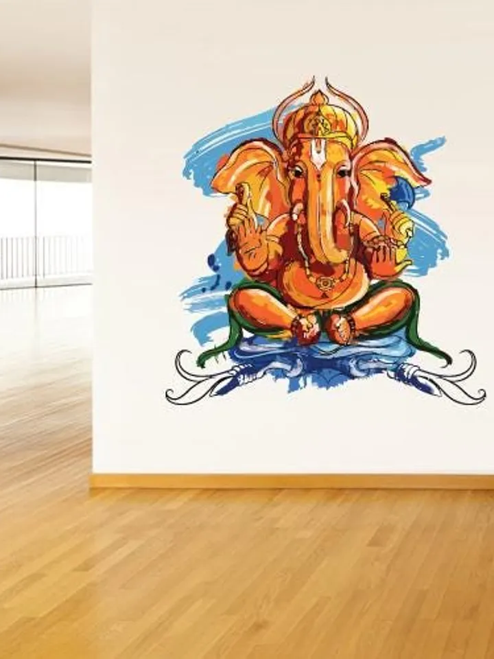Ganesh Wall Decal – Hindu Elephant God Vinyl Sticker for Yoga Room, Spiritual Decor, Ganapati Wall Art, Removable Indian Wall Decal col157