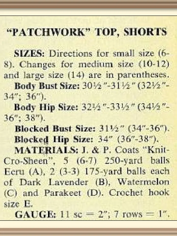 Vintage Crochet Pattern Striped Blouse Patchwork Top Shorts Digital Download PDF