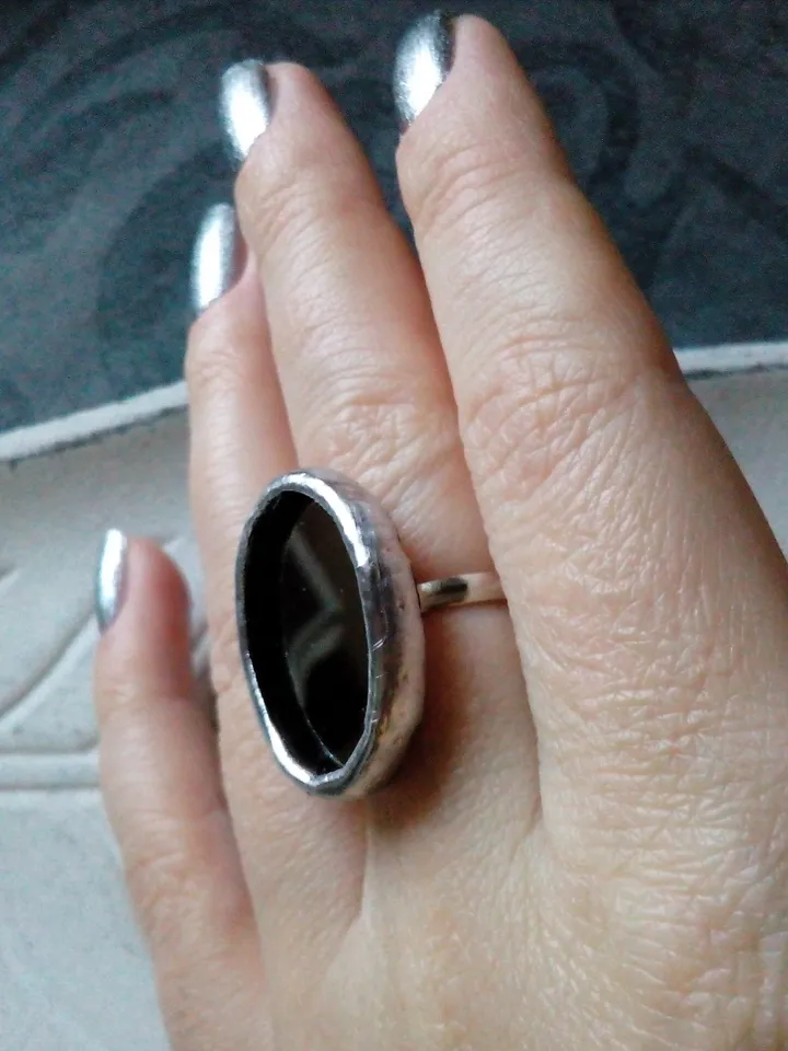 Mirror oval ring, Halloween ring, witchy aesthetic, tin soldered glass ring, stained glass ring, protection ring
