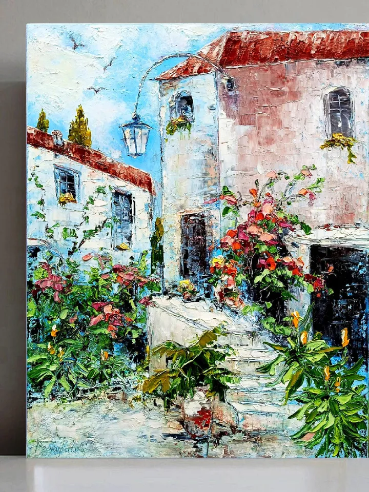 Amalfi coast painting Italy original art Italian seascape wave oil painting on canvas mediterranean wall art 20x16 by ArtProkopaloSv
