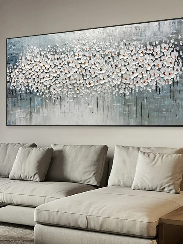 3D Oil Painting Flower On Canvas, Original White Cherry Flower,Large wall art, Palette Knife Painting, Textured Acrylic Painting, Home Decor
