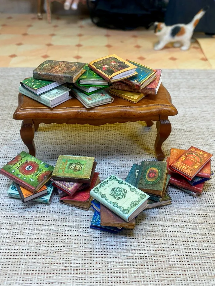 A set of books for filling bookcases in scale 1:12. Imitation books. Handmade. Dollhouse miniature. 30 books.
