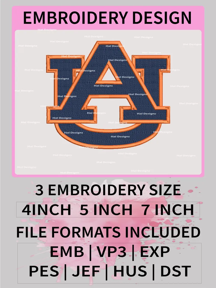 NCAA Auburn Tigers Embroidery File, 3 Sizes, 6 Formats, NCAA Machine Embroidery Design, NCAA Logo, NCAA Teams