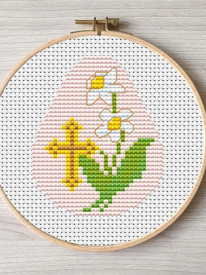 Easter cross stitch pattern pdf, Daffodils embroidery DIY Easter egg design