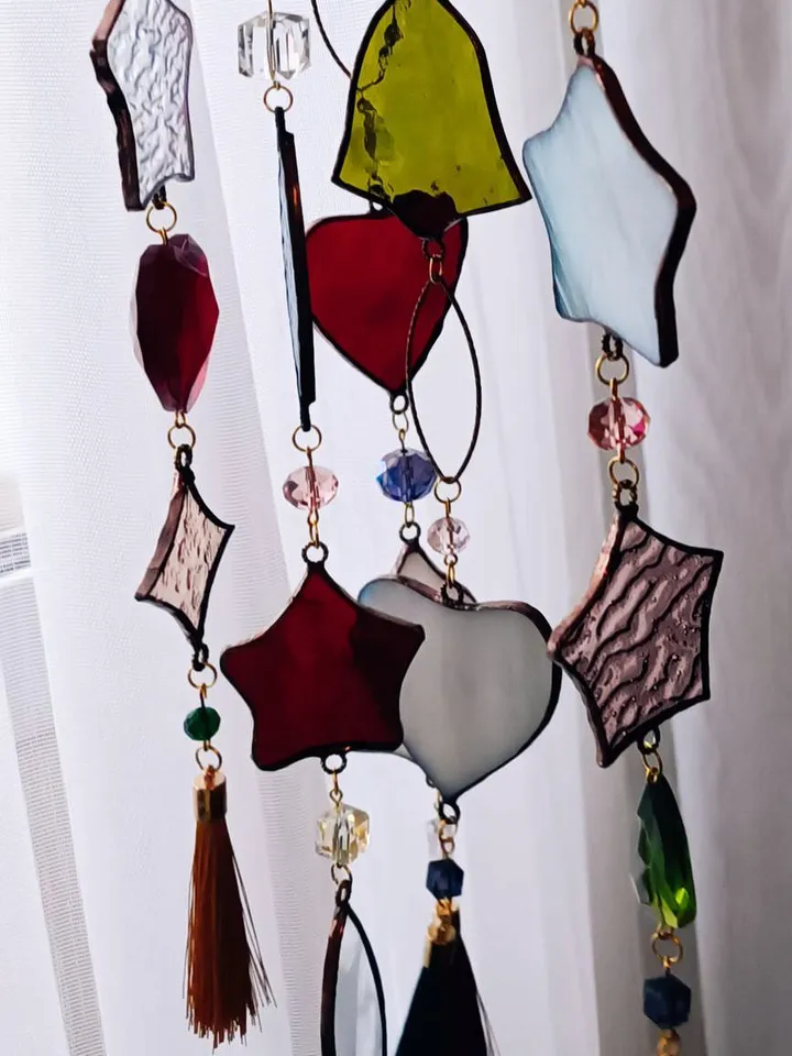 "Calm Chic" Collection, Tiffany-Style Glass Garlands, Tiffany Glass Garland Collection, Handmade Stained Glass Garland, Elegant Tiffany Style Home Decor, Art Glass Window Garland, Colorful Stained Glass Hanging Decor,Handcrafted Tiffany Technique Garland