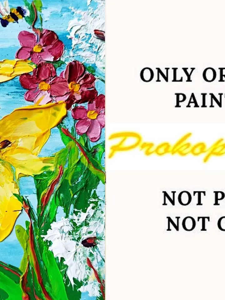 Honeybee Painting Dandelion Original Art 6x4 Floral Impasto Oil Painting Flowers Wall Art by ArtProkopaloSv