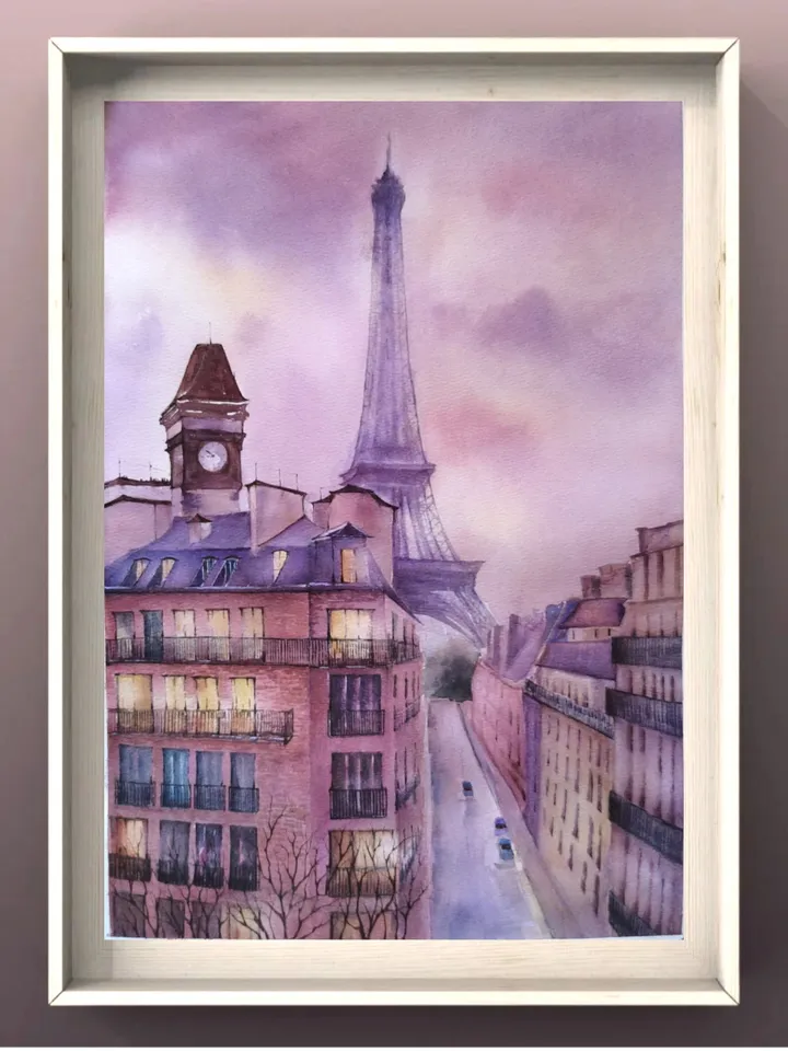 Original Watercolor Painting Urban Landscape Art Paris Artwork Paris Roofs Picture Eiffel Town Art 30x40 cm by SoftWaves