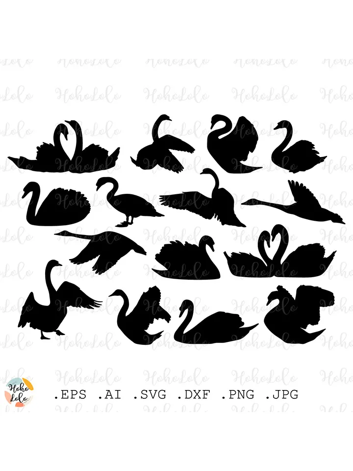 Swan Svg, Swan Couple, Swan Silhouette, Swan Cricut, Swan Cutting files, Swan Download, Swan Stencil Template Dxf, Swan Clipart