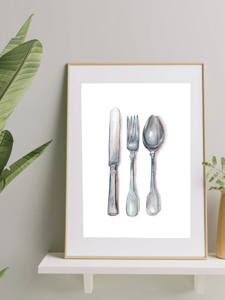 Kitchen Wall Art, Kitchen Art Print, Fork And Spoon ,Kitchen Poster Print, Art For Kitchen, Cooking Art, Kitchen Vintage, Restaurant Poster