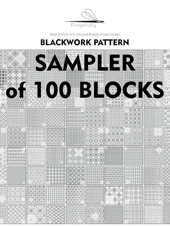 100 Blocks BLACKWORK pattern Cross Stitch Pattern Embroidery Sampler, Carpet Cross Stitch, Instant Download PDF - 2