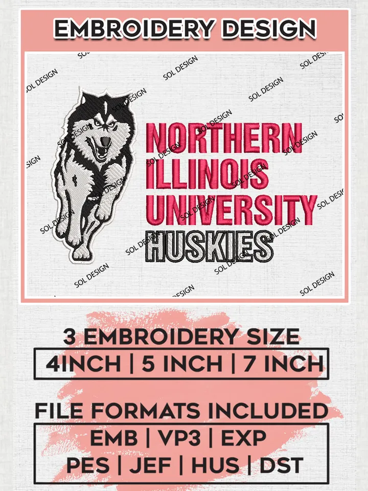 Northern Illinois Huskies NCAA College Football Team Logo embroidery designs, NCAA Northern Illinois Huskies Logo Machine embroidery designs, NCAA Team Logo embroidery designs, NCAA Game Day Machine embroidery designs, Digital Download