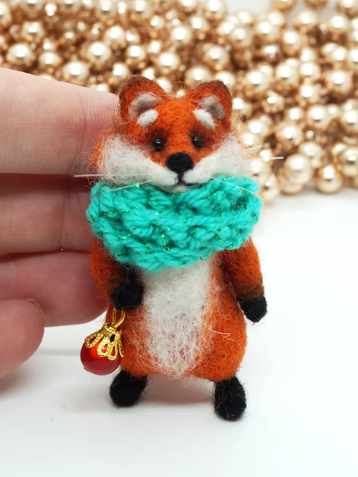 Fluffers the fox, miniature needle felted animal, gift for Christmas, made to order