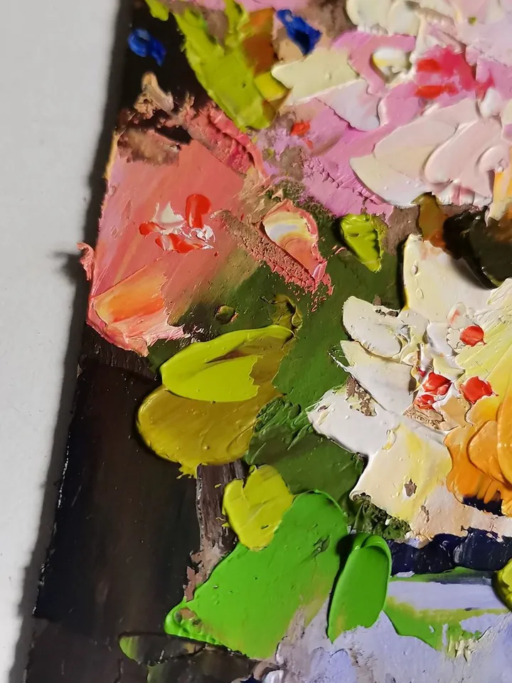 White Peonies Painting Original Art Small Impasto Oil Painting 掛畫 手工油畫