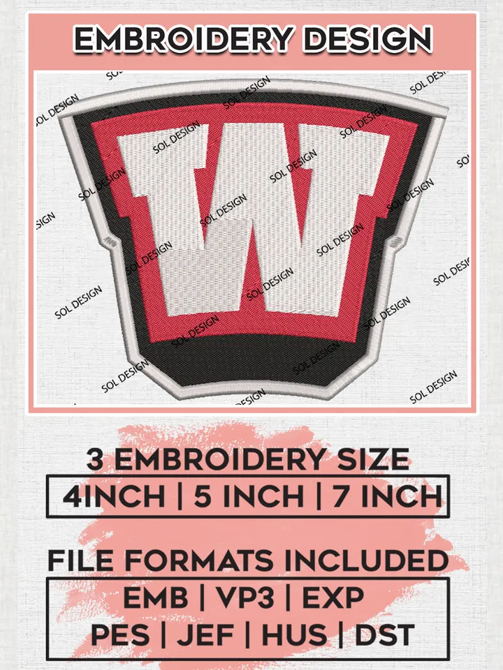 NCAA Western Kentucky Hilltoppers Team Letter Logo Embroidery Design Files, NCAA Western Kentucky Hilltoppers Machine Embroidery, NCAA Teams, Game Day, 3 sizes, NCAA Machine embroidery designs, Digital Download