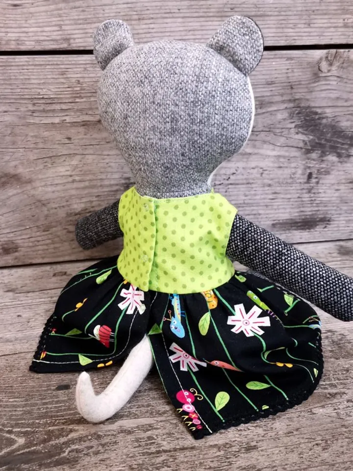 Gray possum girl, plush animal doll, wool stuffed opossum toy