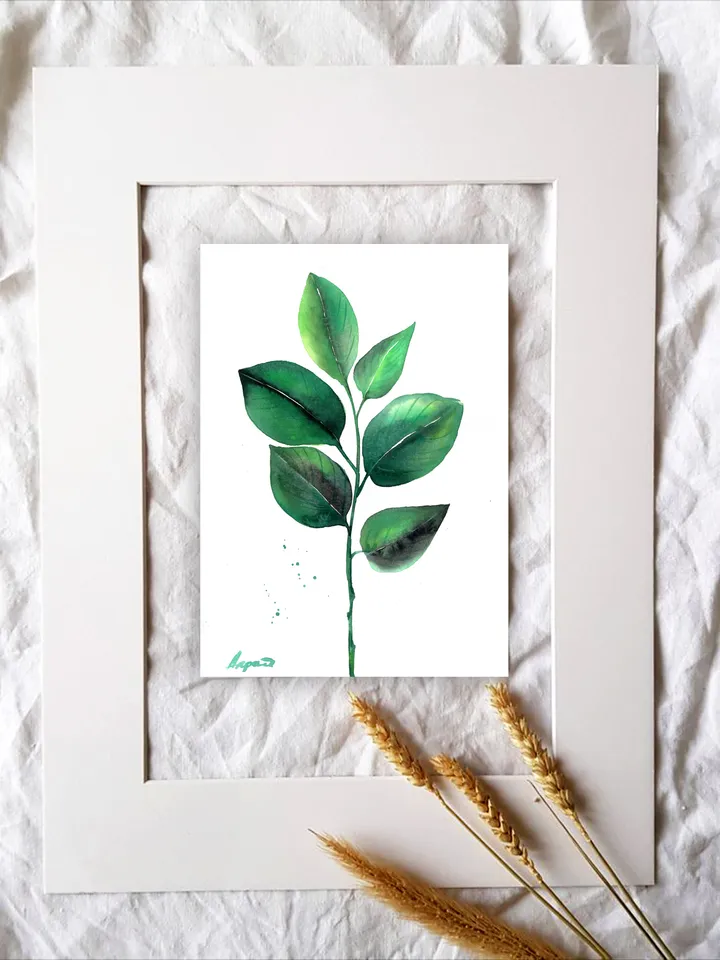 Botany illustration of green leaves Original watercolor, plant painting, wall decor, natura lover gift, 8x11 in handmade art by Anne Gorywine