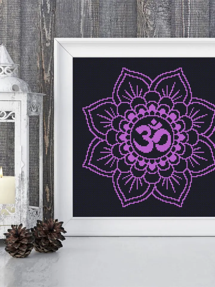 Mandala Om cross stitch pattern download PDF Meditation yoga cross stitch Chakra embroidery beginners Floral mandala digital xstitch #M152