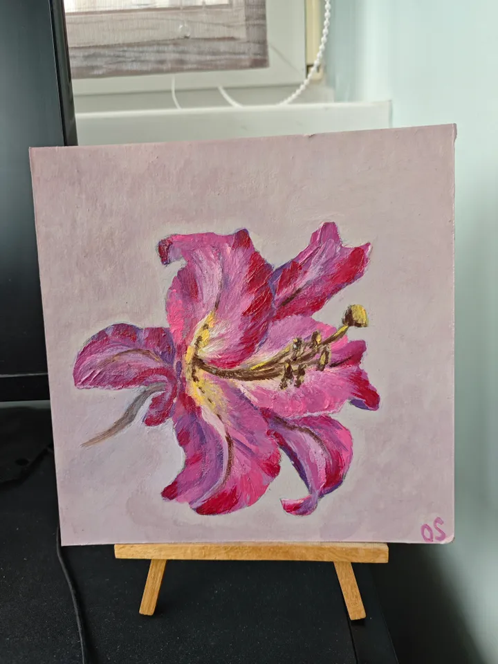 Lilies Original Painting Floral Original Art Flower Modern Artwork Bright Red Lilies Oil Painting Floral Lilies Wall Decor Art 8 x 8 inches by Olga SokolovaArt