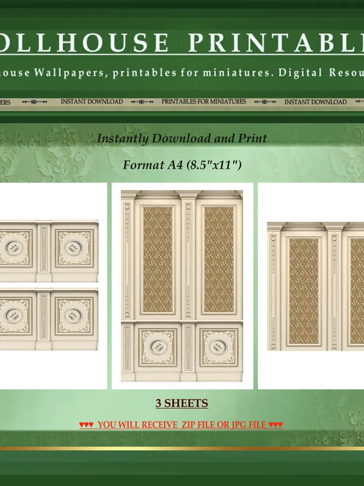 Wallpapers- Set 7-v4 | Printables for Dollhouses and Unique Miniature Projects | Digital Downloads | in Scale 1/12th