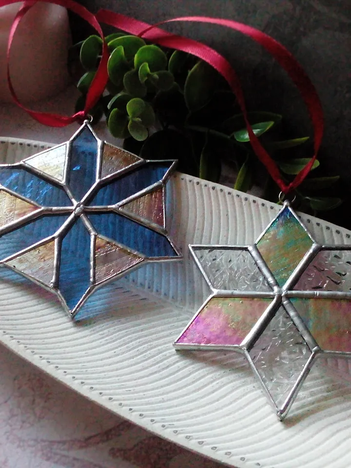 Set of 2 snowflake suncatchers, christmas ornaments, Christmas decorations, Xmas tree star, new year tree toy