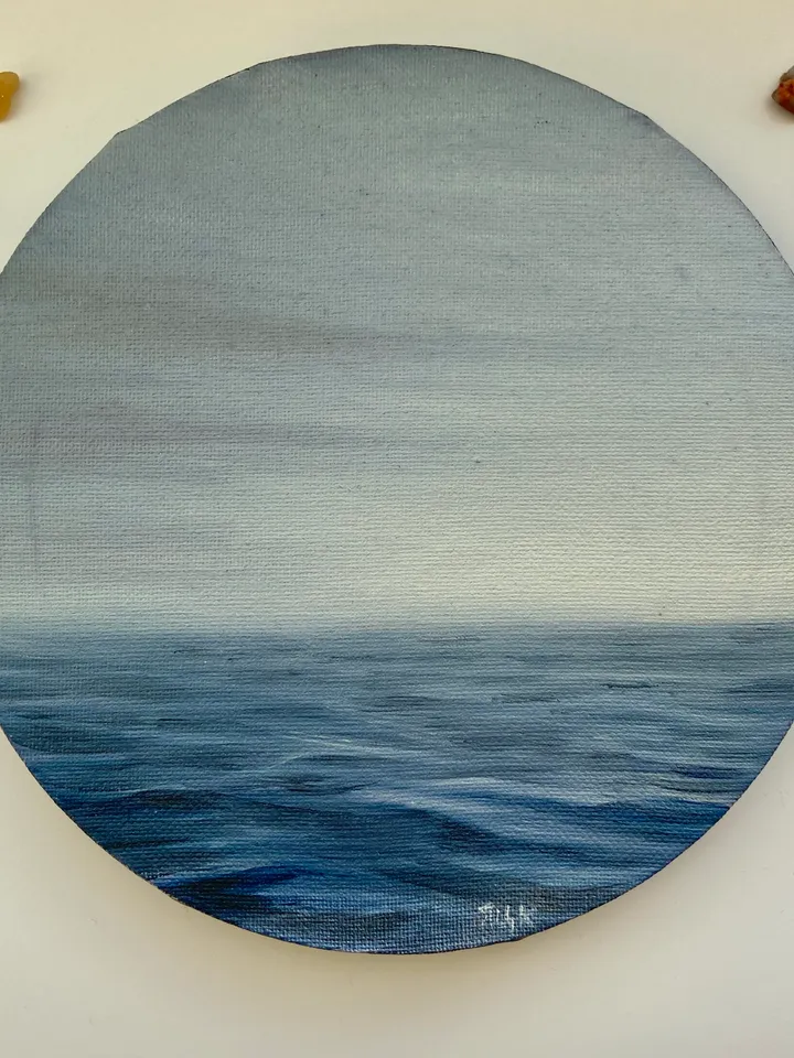 Small Landscape Oil Painting Ocean Canvas Art Original Moody Ocean Painting Moody Ocean Gift Irish Art Round Canvas 8x8