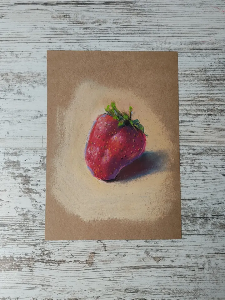 Strawberry. Original oil pastel painting.
