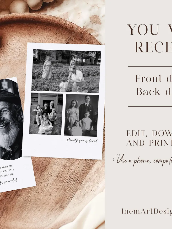 90th Birthday Party Invitation Card, Look Who's 90, Editable 90th Birthday Card Template, Printable Minimalist Birthday Photo Card Canva