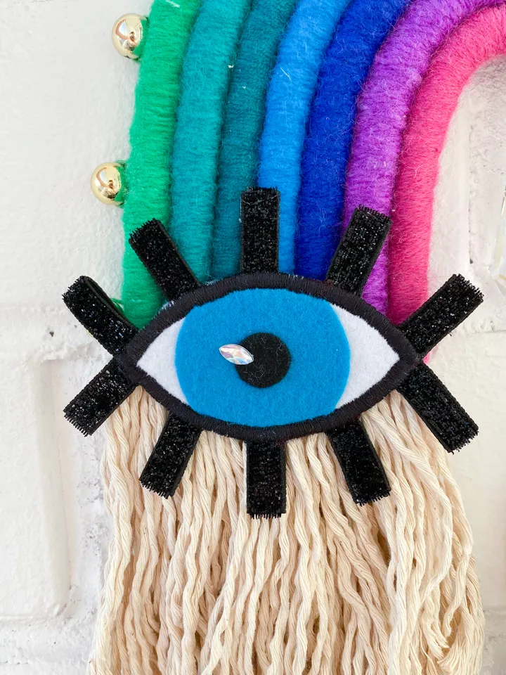 Unique birthday gift, Hamsa hand with evil eye wall decor, Macrame rainbow wall hanging, sun catcher crystal