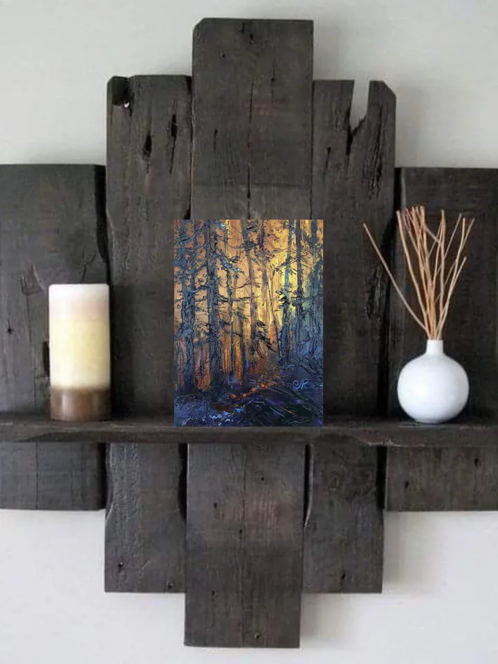 Original Landscape Forest Oil Painting Sunset Wall Art