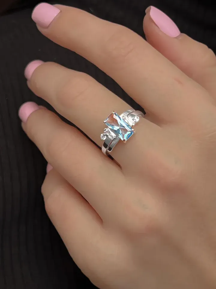 Ring silver 925 with Swiss topaz and cubic zirconia