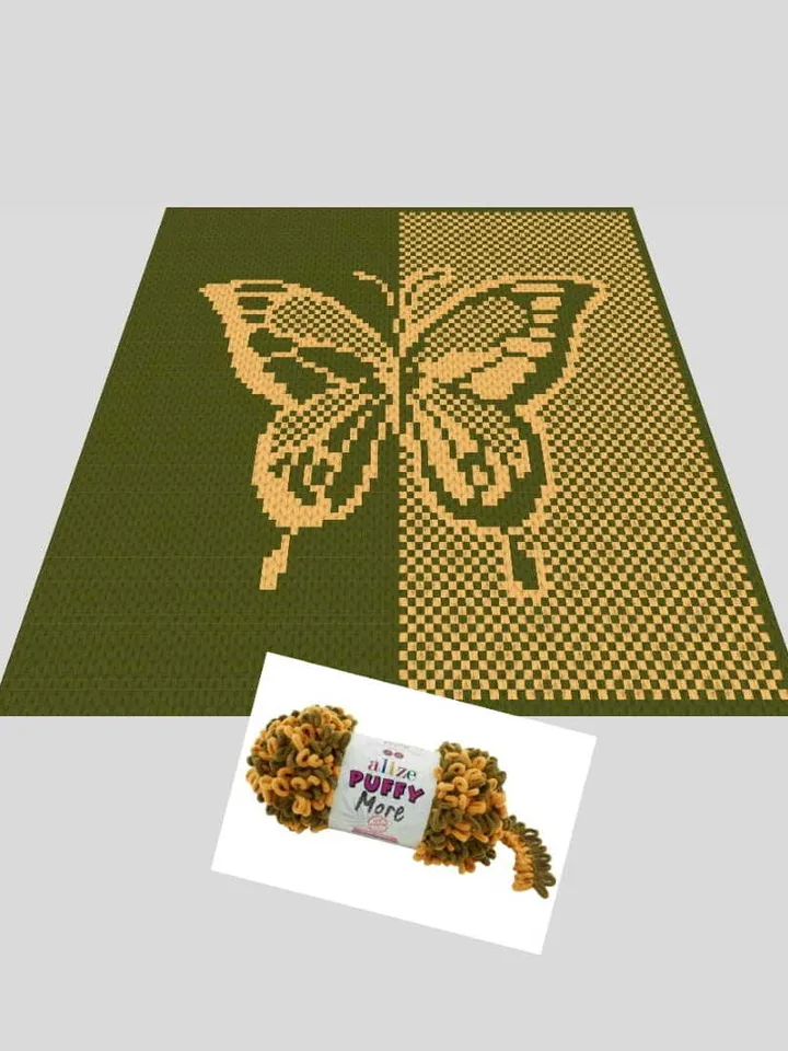 Loop yarn Finger knitted Butterfly blanket pattern