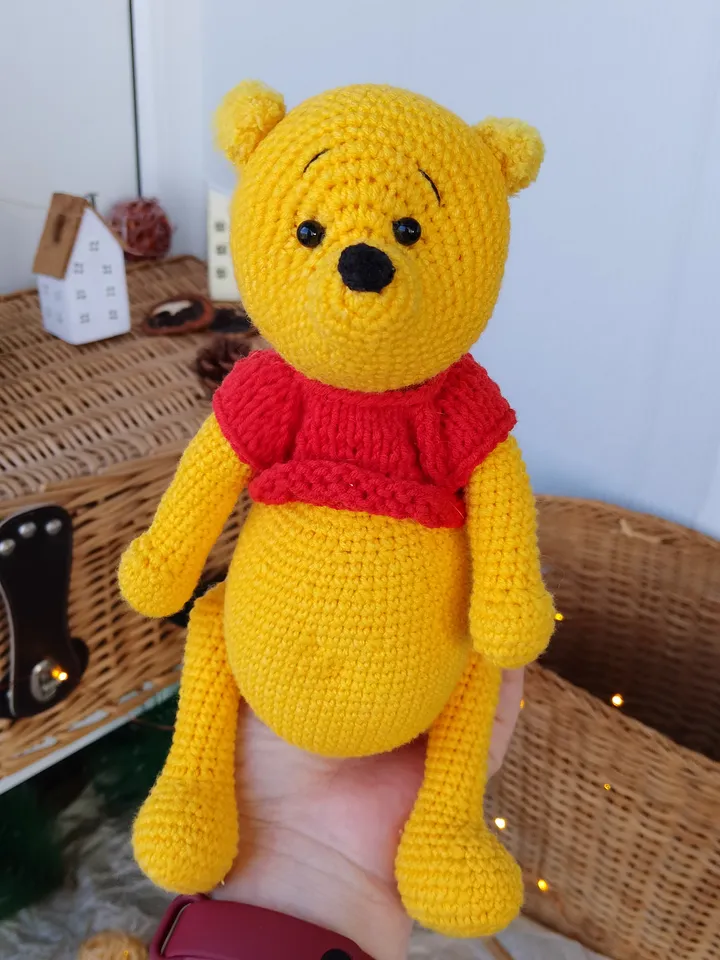 Cotton Plush Winnie the Pooh stuffed toy. Yellow teddy bear stuffed toy. Baby shower toy plush yarn