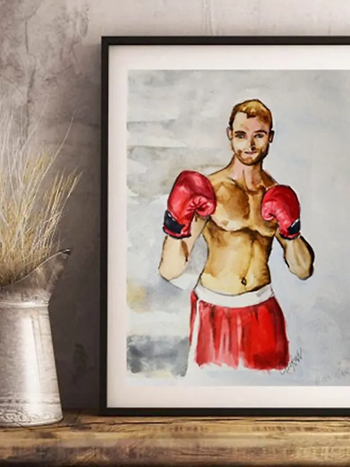 Box Painting Boxing Gloves Artwork Sport Original Watercolor Red Boxing Gloves