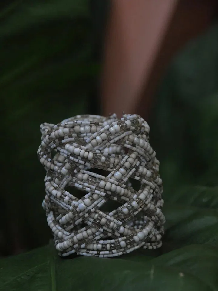 Wide Beaded Handmade Women Bracelet | White Bracelet | Bead Bracelet | Cream Summer Bracelet | Chic Bracelet | Evening  Classy Bracelet