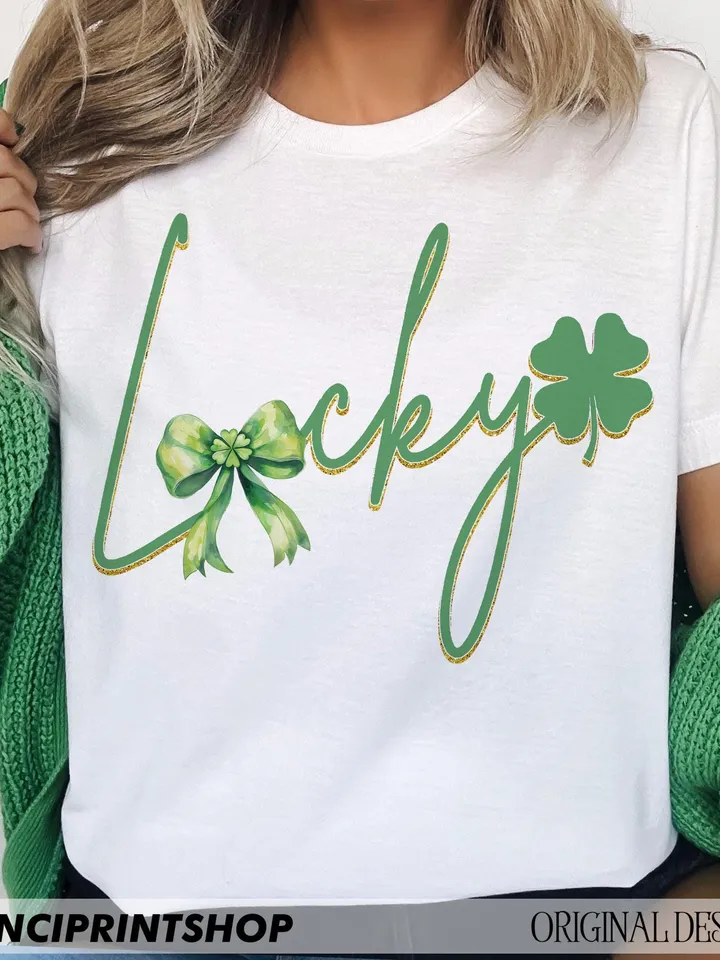 Lucky St Patricks Day Coquette Png, St Patricks day png, Lucky png, St Patrick Bow Png, Shamrock png, Girl St Patricks png, Sublimation png