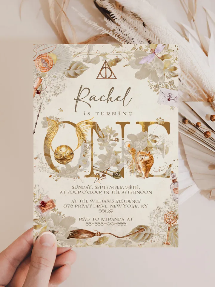 DIY Floral Wizard School Birthday Party Invitation Elegant Magic School Birthday ONE any age first Birthday Invitation magic school ahp