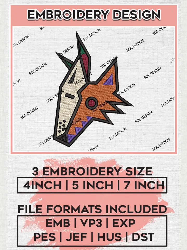 NHL Arizona Coyotes Head Mascot Logo Embroidery Files, Arizona Coyotes Embroidery Designs, NHL Embroidery Designs, NHL Machine Embroidery Designs, Digital Download