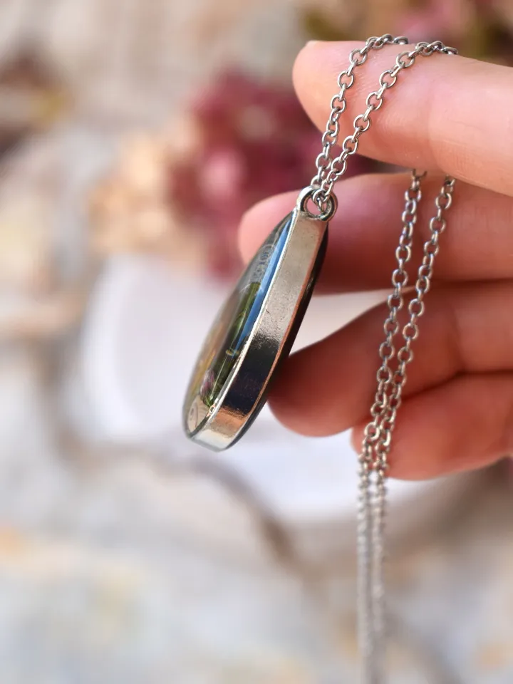 Real mushroom pendant. Necklace with dried mushrooms in resin. Necklace with a forest composition.