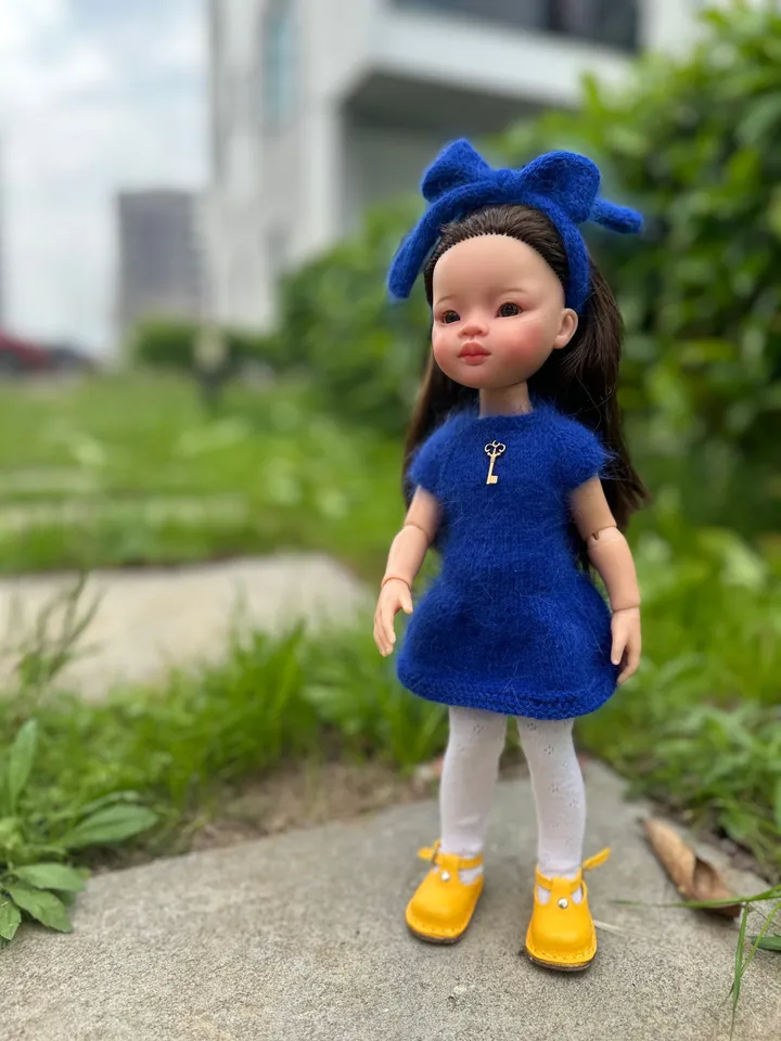 Paola Reina Doll 5 ITEMS Set: Exclusive Handmade Outfit - Dress, Sweater, Tights, Shoes, Hairband - Freedom for Ukraine