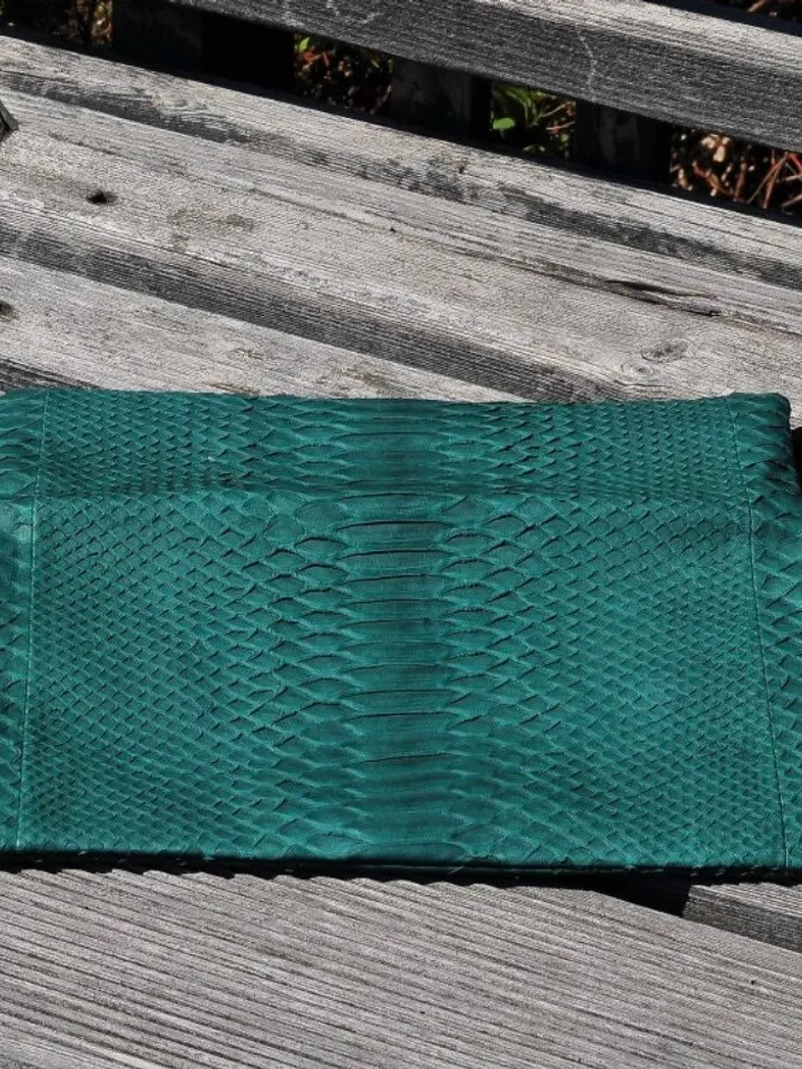 Genuine Python Skin Dark Green Envelope Clutch | Classy Elegant Leather Bag | Exotic skin Bag | Green Women Purse | Snake print flat bag