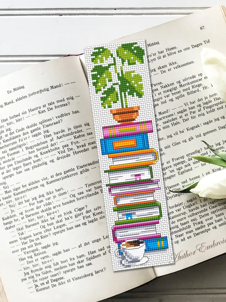 Monstera bookmark cross stitch pattern PDF download Monstera plant cross stitch chart, Bookmark pattern digital PDF, Book lover gift #B336
