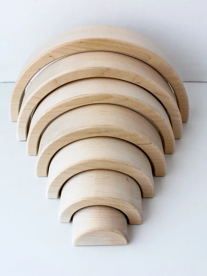 Wooden rainbow stacker toy - educational waldorf large eco toy for toddler