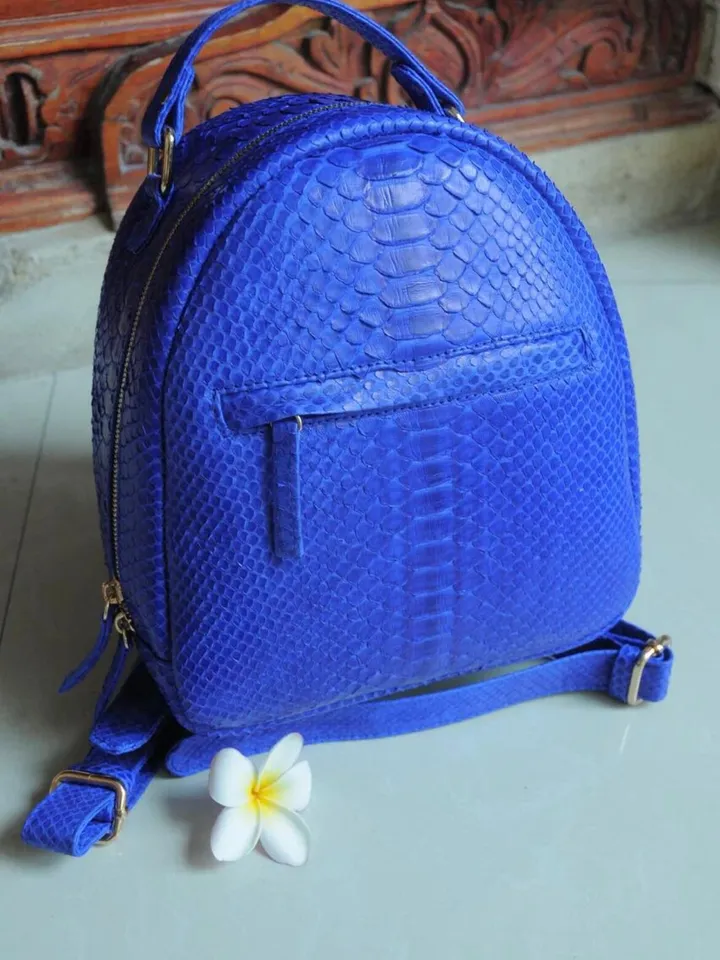 Genuine Python Skin Electric Blue Backpack | Exotic Leather Bags | Women Sport Leather BackPack | Backpack For Girls | Handmade Backpacks