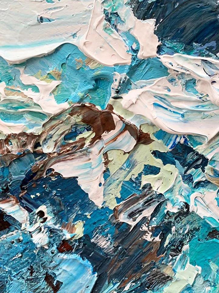 Blue Mediterranean Sea Landscape Oil Painting on Canvas, Abstract Crystal-clear Ocean Acrylic Painting, Large Heavy Textured Wall Art Decor