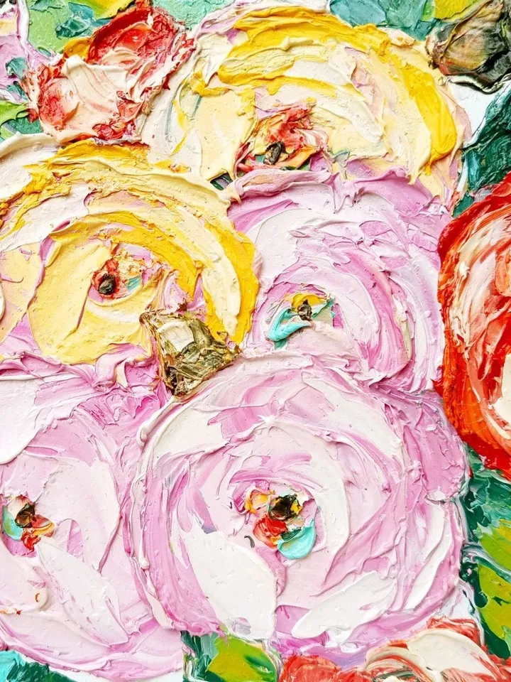 Peony Painting Impasto Original Art Impasto Oil Painting Peonies Painting Pink Floral Wall Art Flowers Small Painting by ArtProkopaloSv