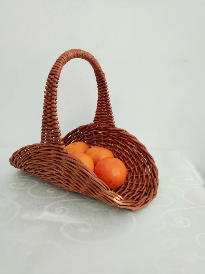 French wicker basket Small oval basket Wedding flowers basket Flat oval basket with handle