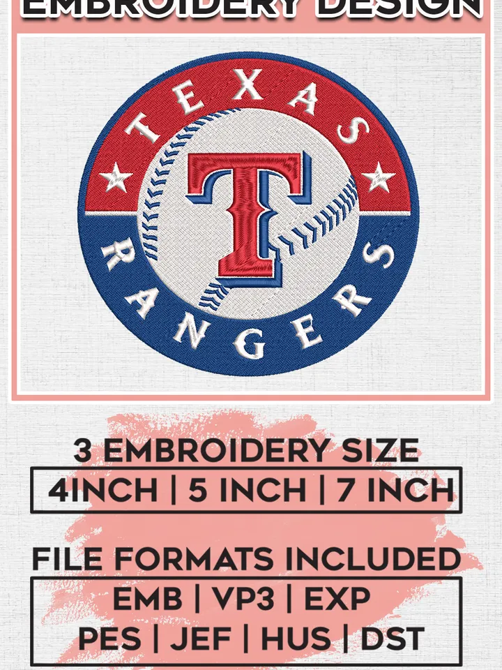 MLB Texas Rangers Team Round Logo Embroidery Design, MLB Texas Rangers Embroidery files, Baseball Team, Texas Rangers Design, Digital Download