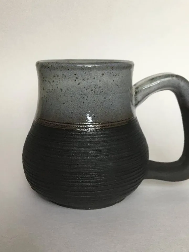 Triple horn of Odin black and grey stoneware mug