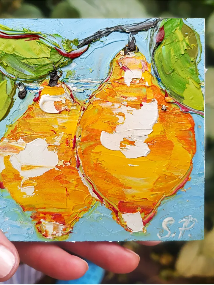 Lemons Painting Original Art Impasto Oil Painting 4x4 painting Lemons Small Painting by ArtProkopaloSv