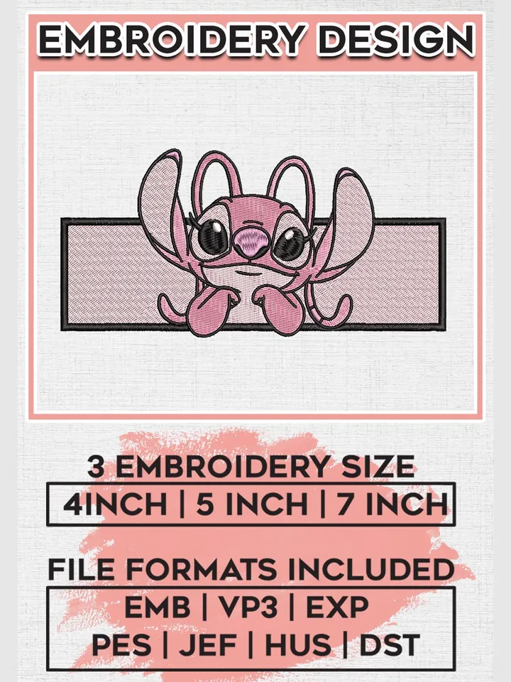 Disney Angel Stitch Embroidery Designs, Lilo and Stitch Machine Embroidery Files, Cartoon Character Machine embroidery designs, Disney, 3 sizes, Digital Download EMB_CARTOON_136